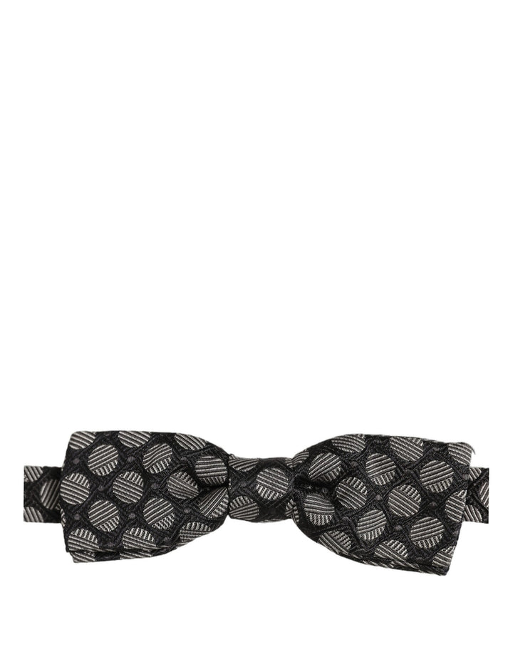 Dolce &amp; Gabbana Dark Gray White Geometric Silk Adjustable Neck Papillon Bow Tie