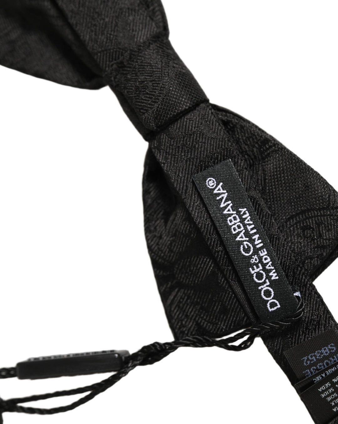Dolce &amp; Gabbana Men Black Paisley Silk Adjustable Neck Papillon Bow Tie