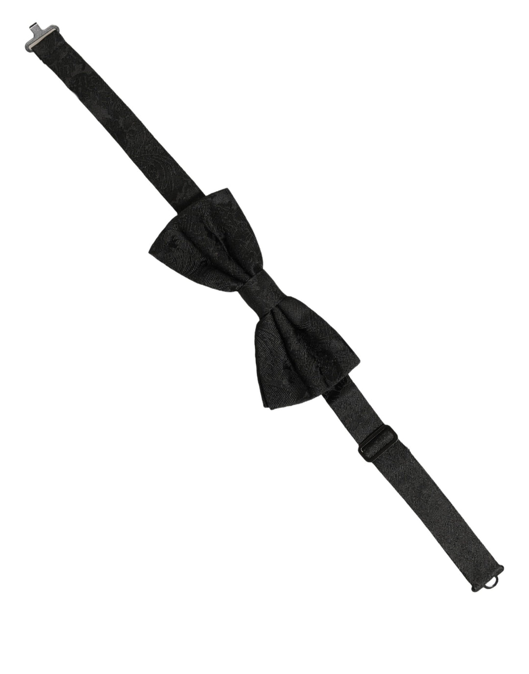 Dolce &amp; Gabbana Men Black Paisley Silk Adjustable Neck Papillon Bow Tie