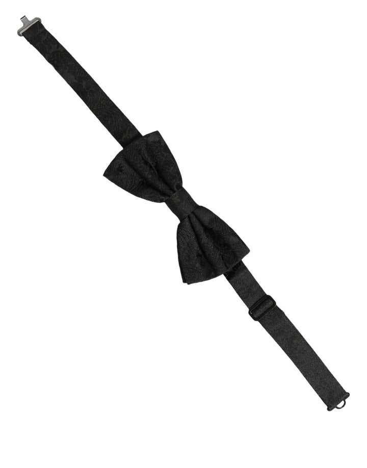 Dolce &amp; Gabbana Men Black Paisley Silk Adjustable Neck Papillon Bow Tie