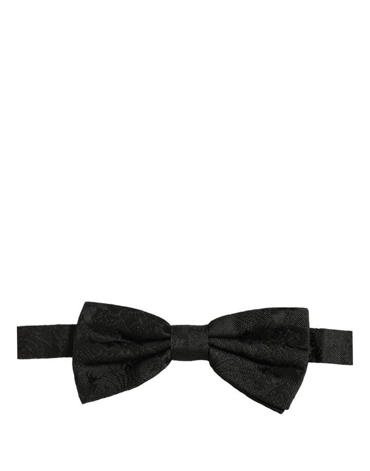 Dolce &amp; Gabbana Men Dark Gray Paisley Silk Adjustable Neck Papillon Bow Tie
