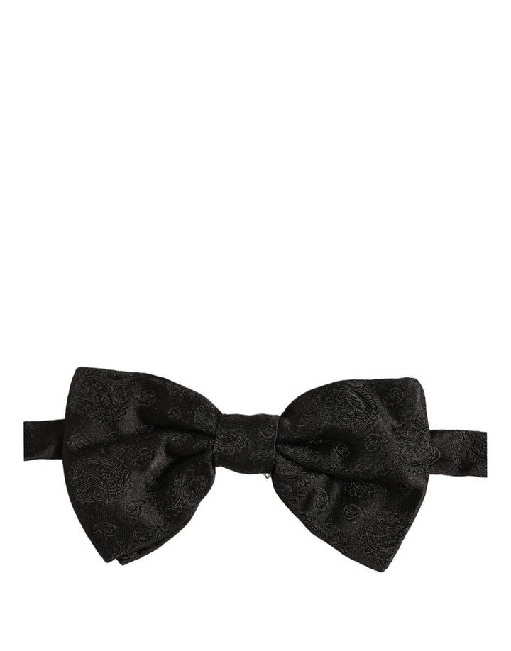 Dolce &amp; Gabbana Men Black Paisley Silk Adjustable Neck Papillon Bow Tie