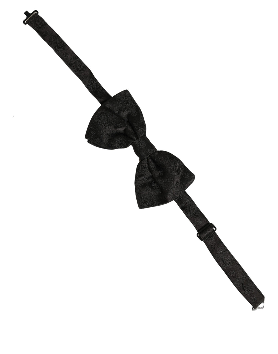 Dolce &amp; Gabbana Men Black Paisley Silk Adjustable Neck Papillon Bow Tie