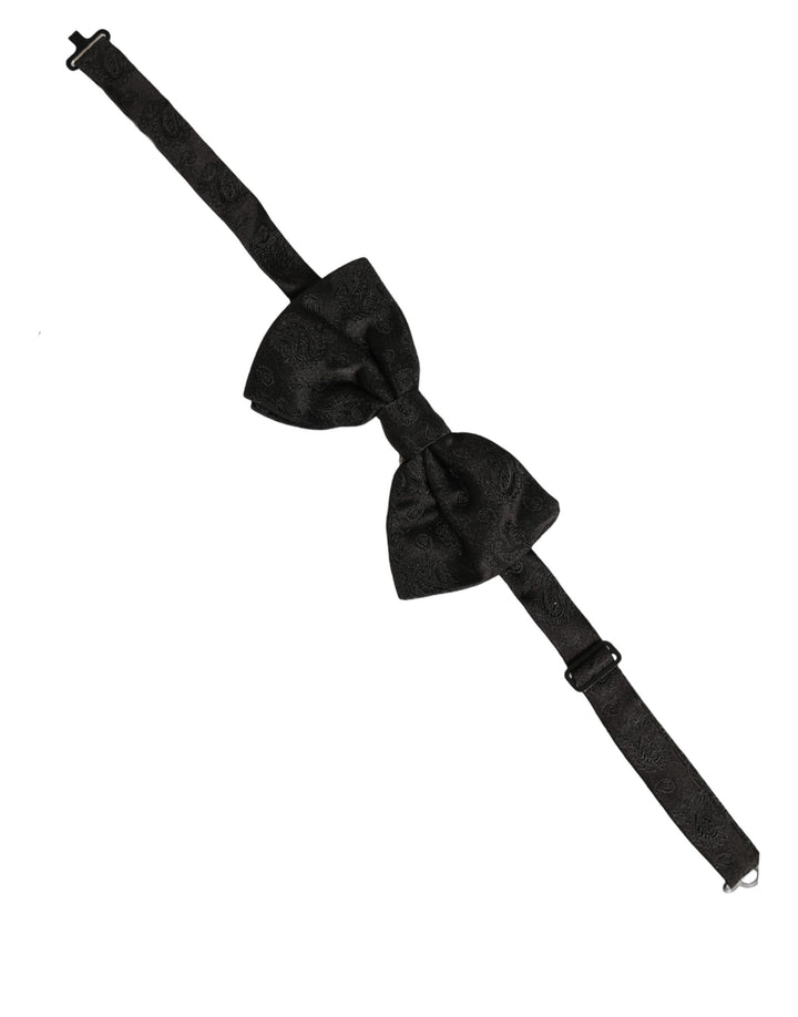 Dolce &amp; Gabbana Men Black Paisley Silk Adjustable Neck Papillon Bow Tie