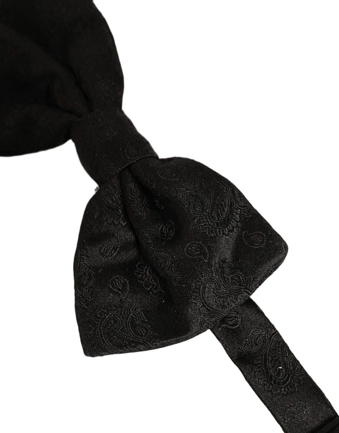 Dolce &amp; Gabbana Men Black Paisley Silk Adjustable Neck Papillon Bow Tie