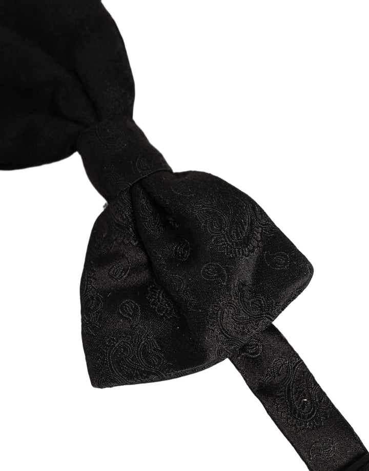 Dolce &amp; Gabbana Men Black Paisley Silk Adjustable Neck Papillon Bow Tie