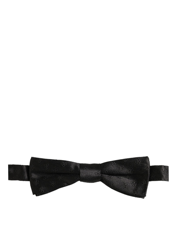 Dolce &amp; Gabbana Men Black Floral Silk Adjustable Neck Papillon Bow Tie