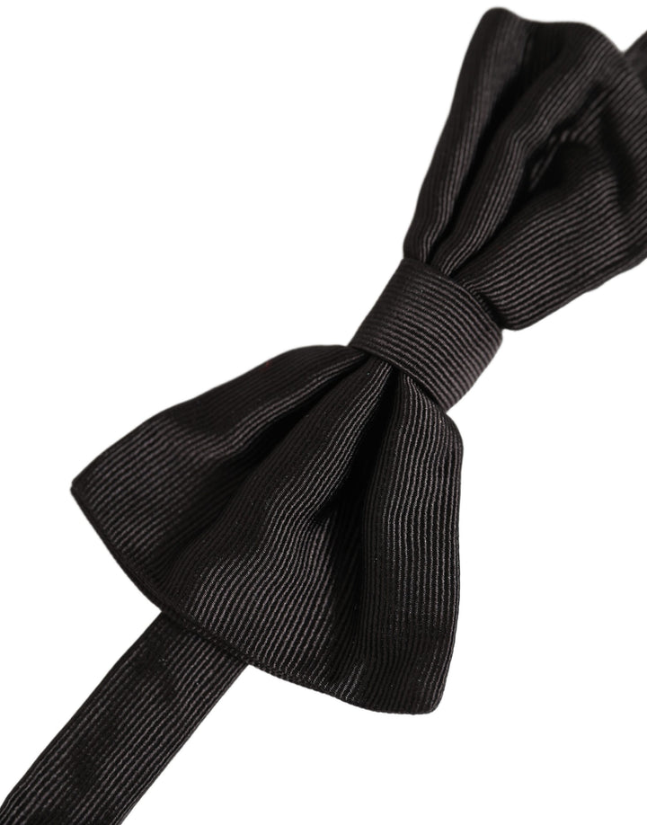 Dolce &amp; Gabbana Men Black 100% Silk Adjustable Neck Papillon Bow Tie