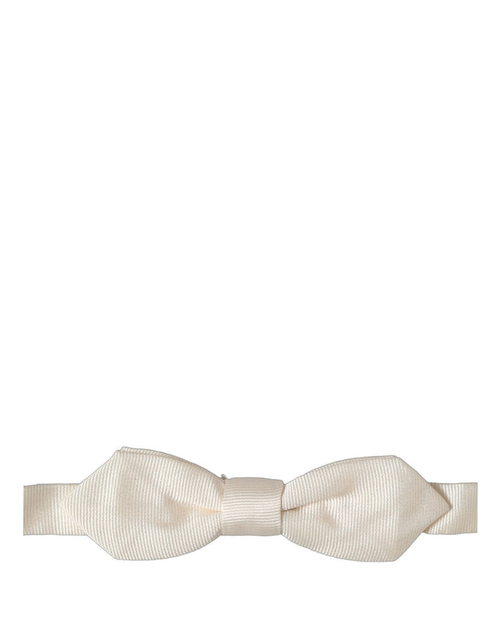 Dolce &amp; Gabbana Men Off White Silk Adjustable Neck Papillon Bow Tie