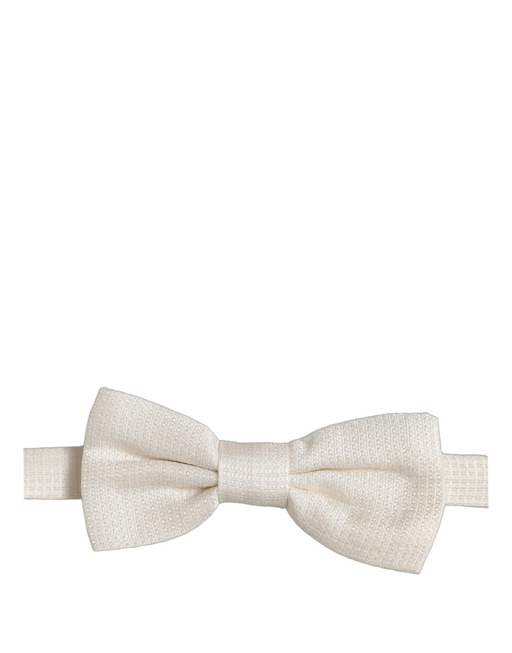 Dolce &amp; Gabbana Men Off White Silk Adjustable Neck Papillon Bow Tie