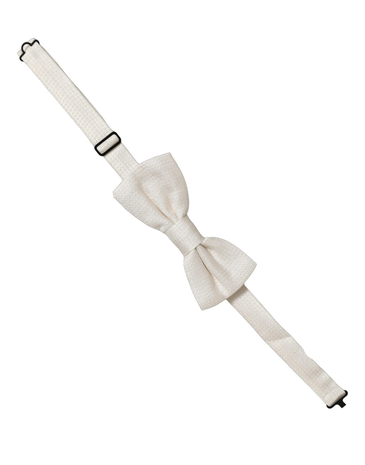 Dolce &amp; Gabbana Men Off White Silk Adjustable Neck Papillon Bow Tie