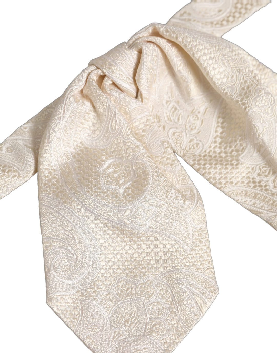 Dolce &amp; Gabbana Men Ivory Paisley SIlk Adjustable Neck Papillon Bow Tie