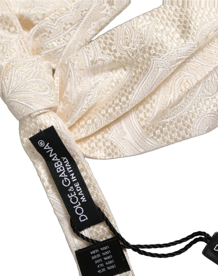 Dolce &amp; Gabbana Men Ivory Paisley SIlk Adjustable Neck Papillon Bow Tie