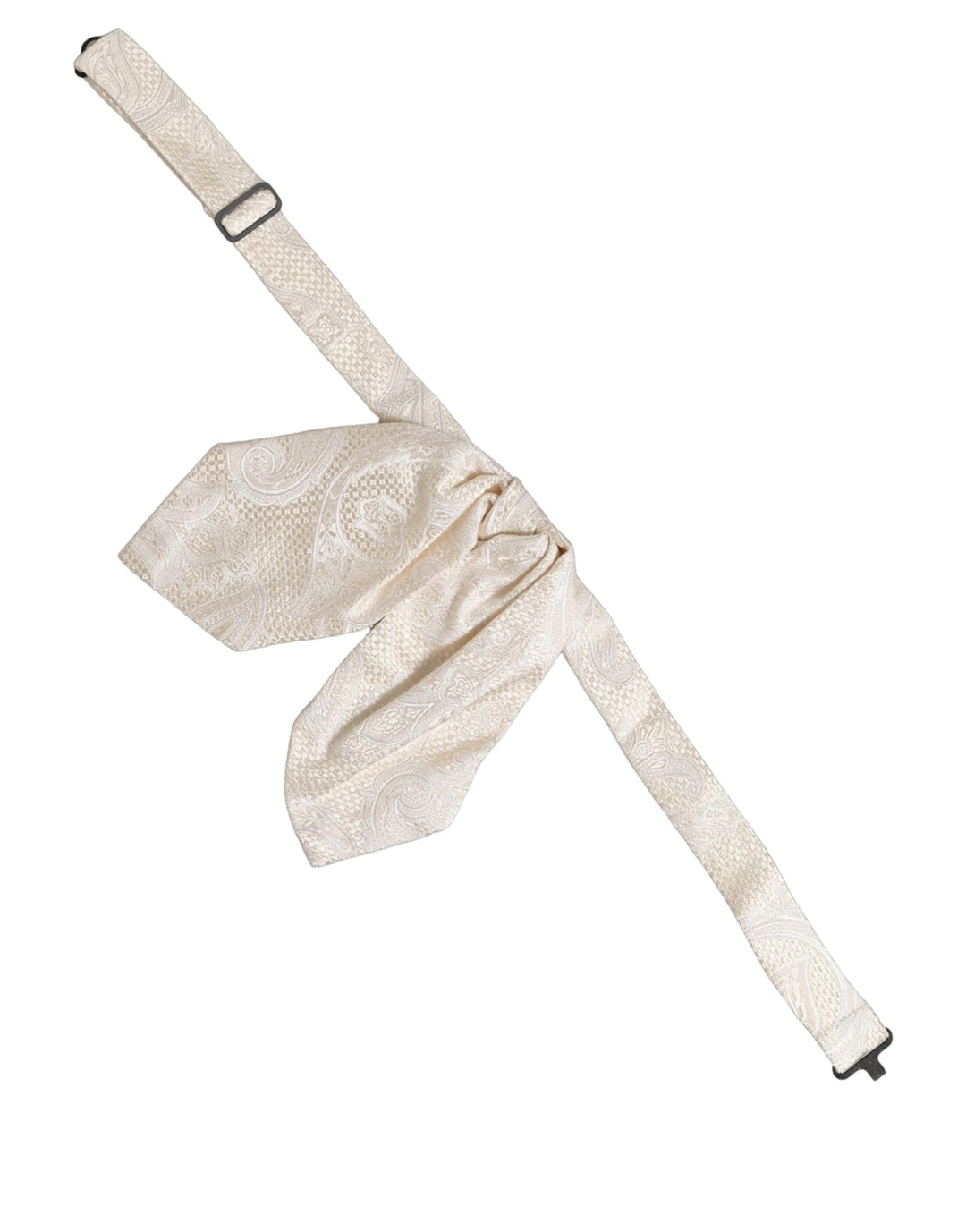 Dolce &amp; Gabbana Men Ivory Paisley SIlk Adjustable Neck Papillon Bow Tie
