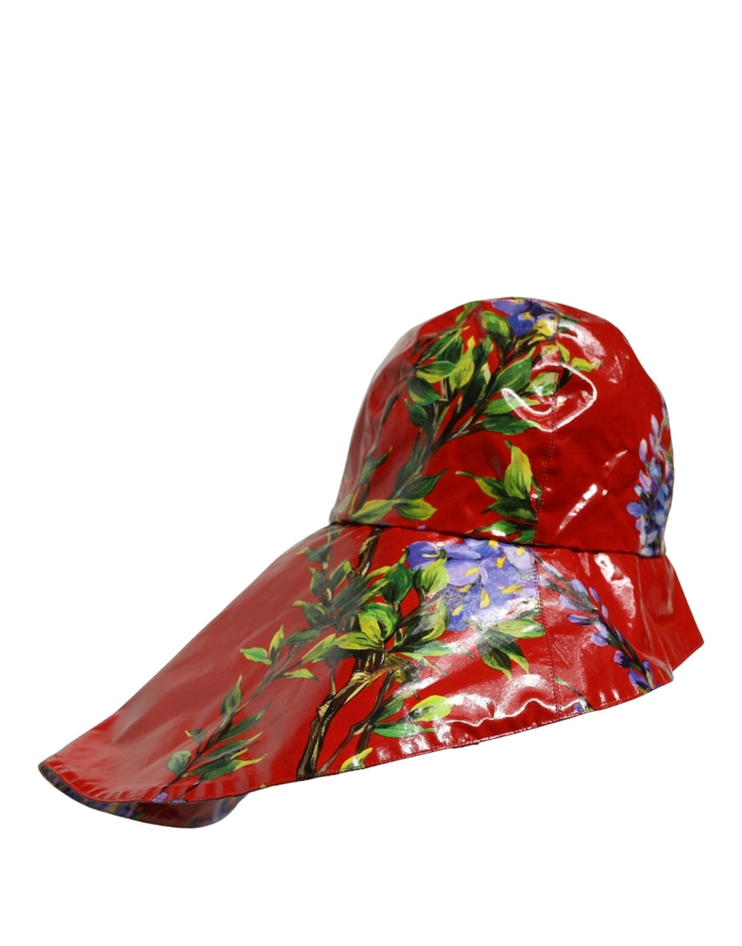 Dolce &amp; Gabbana Glossy Red Floral Wide Brim Bucket Capello Hat