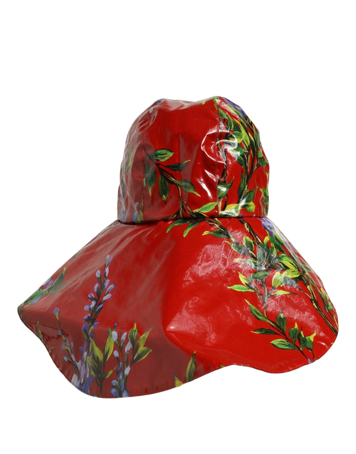 Dolce &amp; Gabbana Glossy Red Floral Wide Brim Bucket Capello Hat