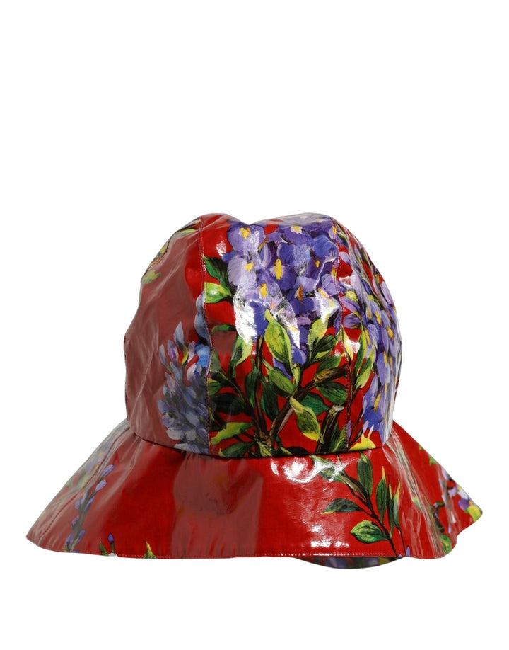 Dolce &amp; Gabbana Glossy Red Floral Wide Brim Bucket Capello Hat