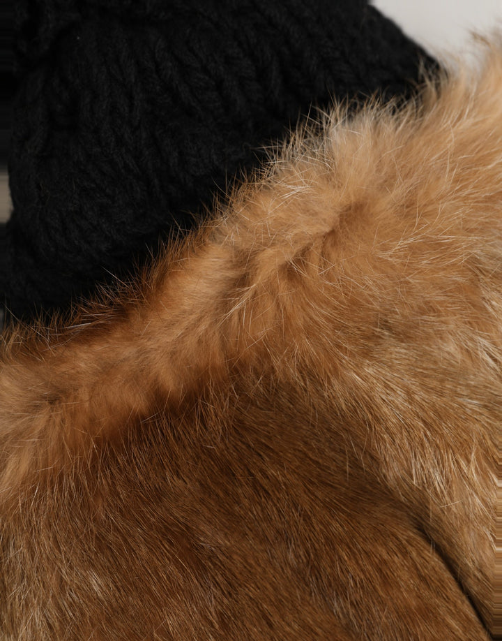 Dolce &amp; Gabbana Black Brown Dyed Rabbit Real Fur Winter Beanie Hat