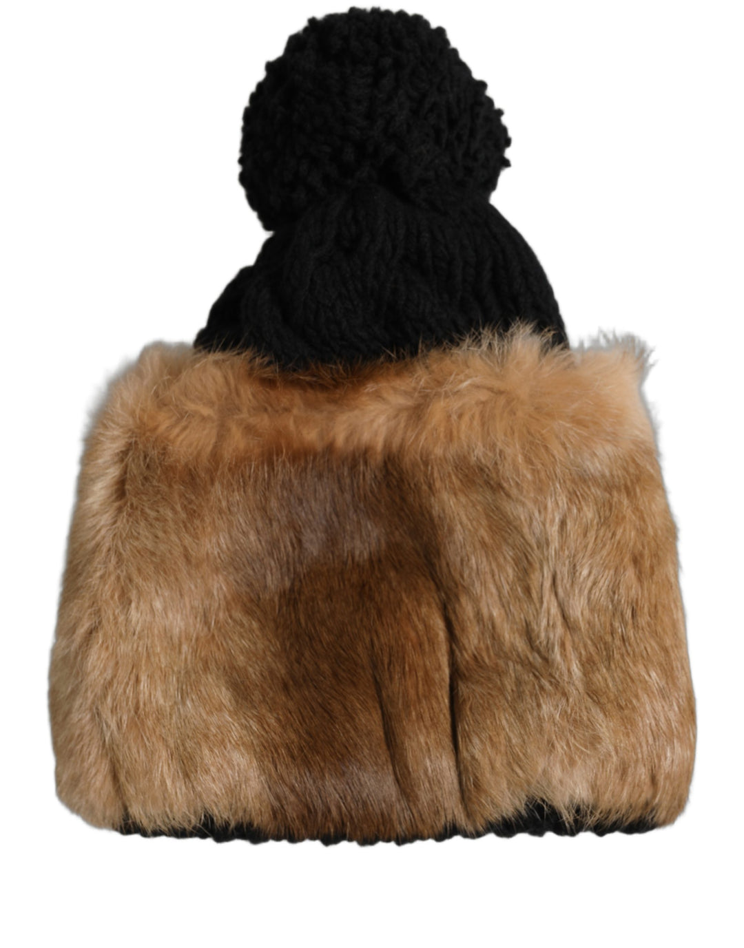Dolce &amp; Gabbana Black Brown Dyed Rabbit Real Fur Winter Beanie Hat