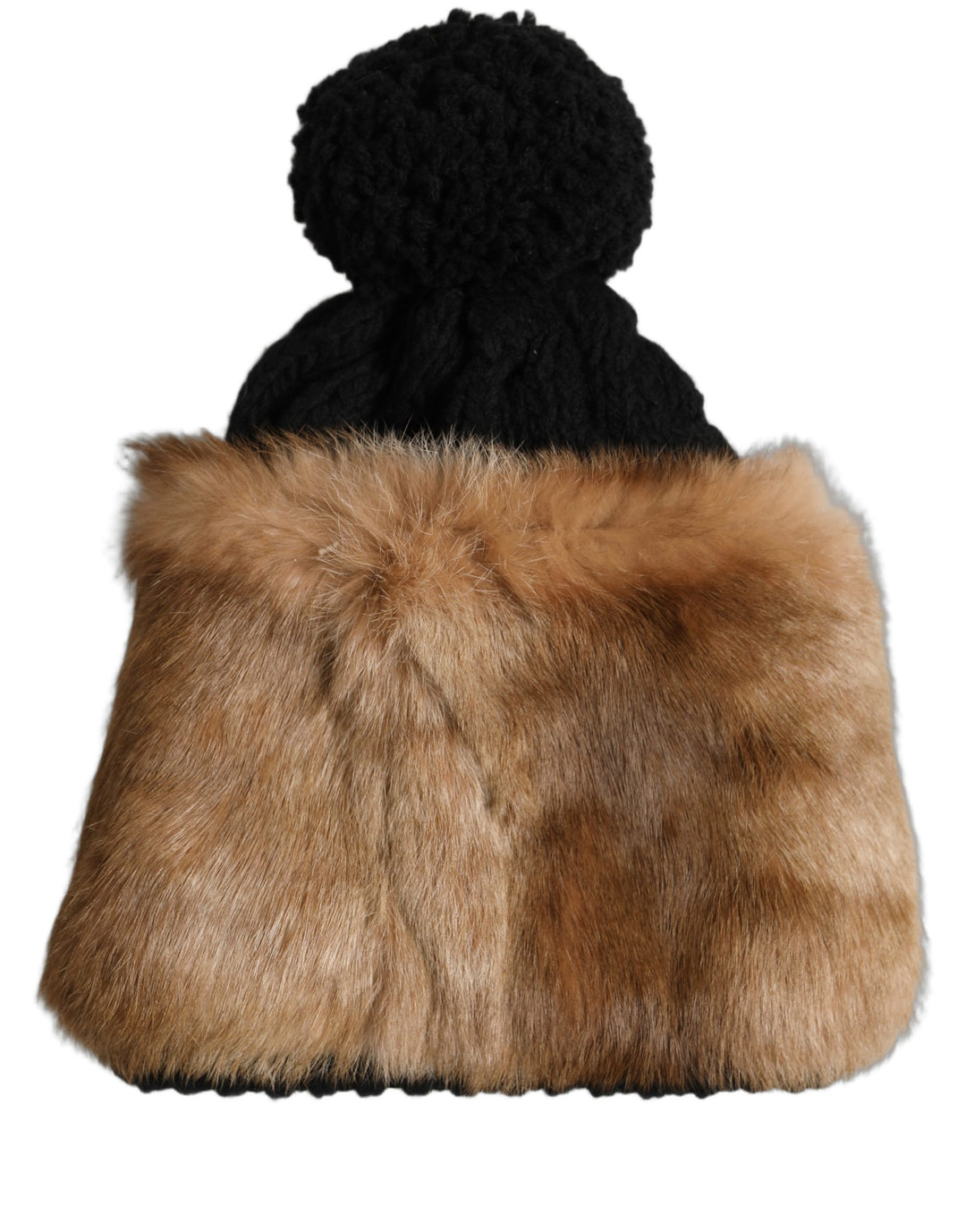 Dolce &amp; Gabbana Black Brown Dyed Rabbit Real Fur Winter Beanie Hat