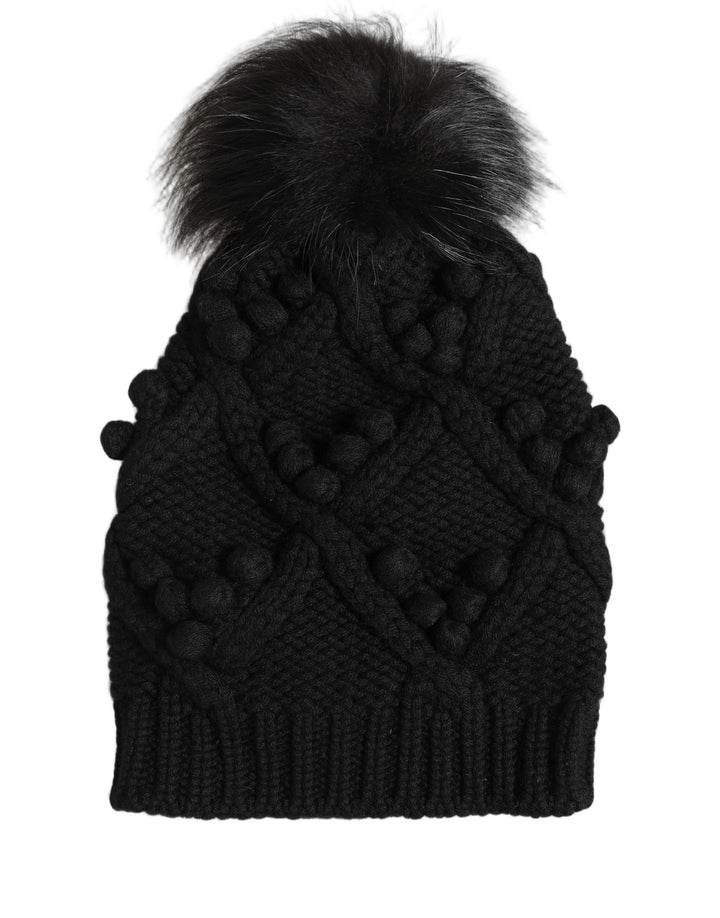 Dolce &amp; Gabbana Black Cashmere Knitted Fur Pom-Pom Beanie One Size Hat