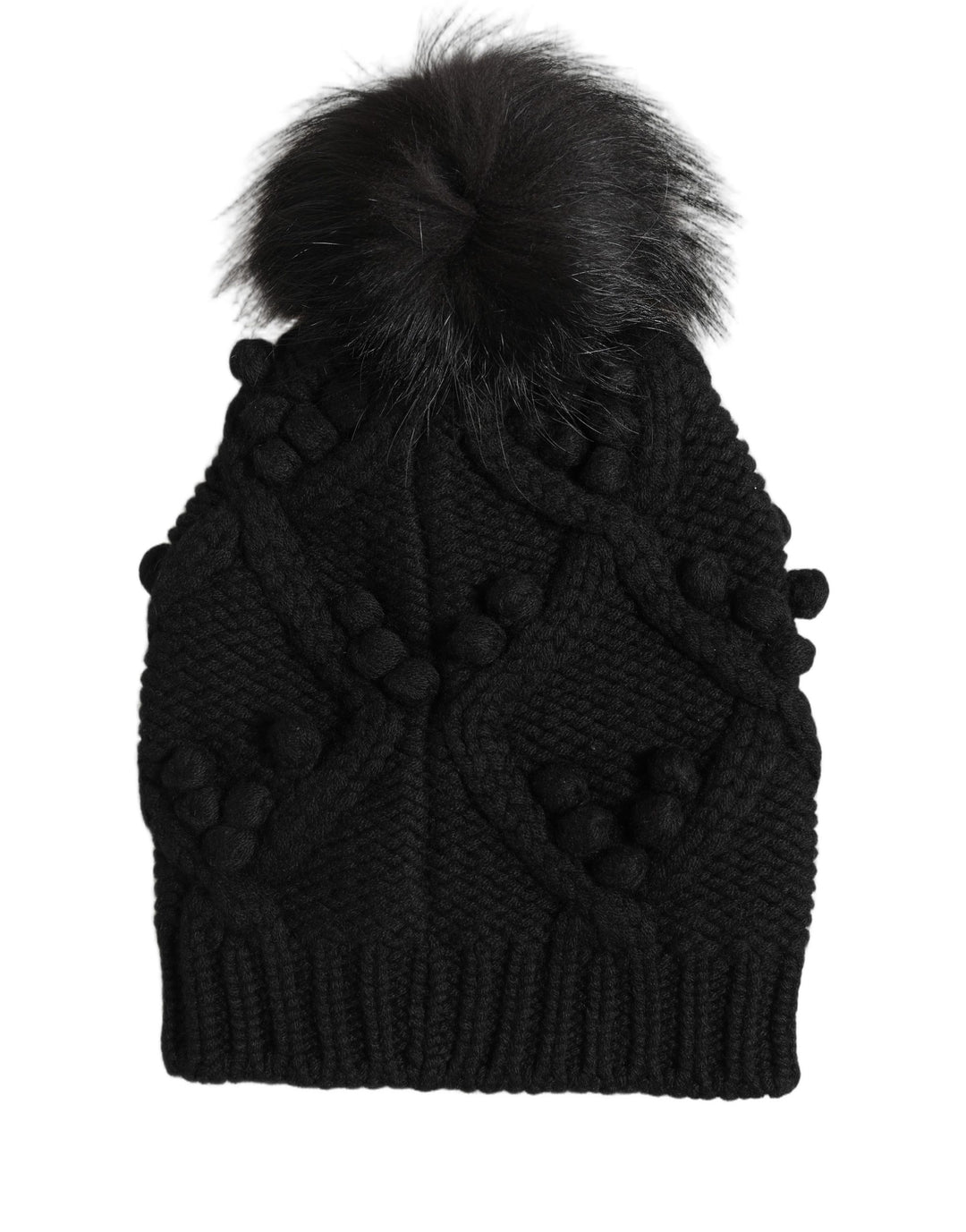 Dolce &amp; Gabbana Black Cashmere Knitted Fur Pom-Pom Beanie One Size Hat