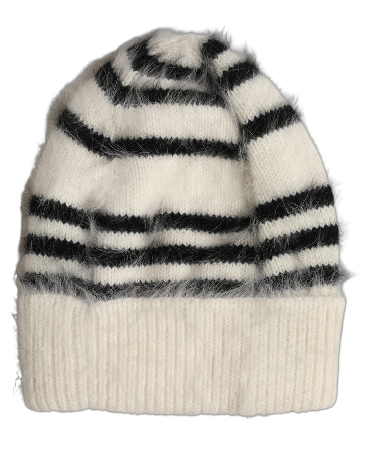 Dolce &amp; Gabbana Black White Striped Angora Knitted Beanie One Size Hat