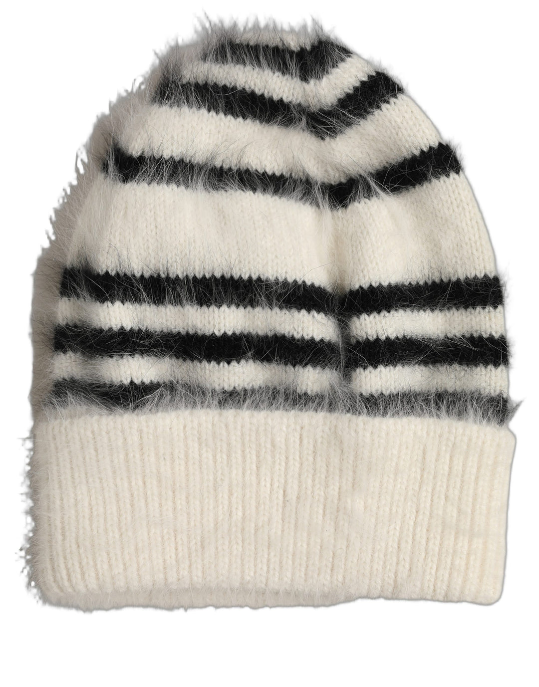 Dolce &amp; Gabbana Black White Striped Angora Knitted Beanie One Size Hat