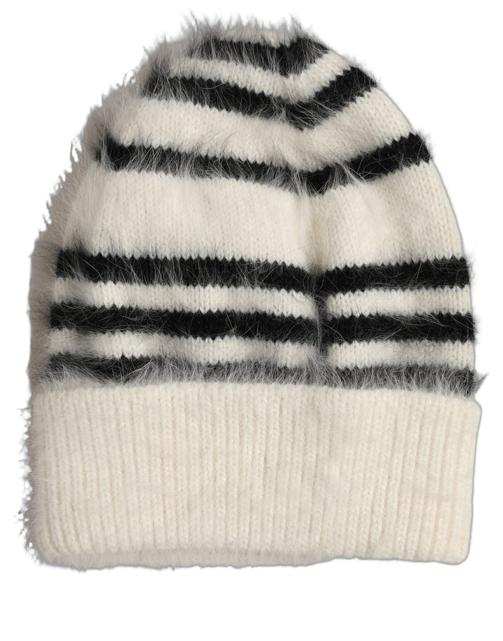 Dolce &amp; Gabbana Black White Striped Angora Knitted Beanie One Size Hat