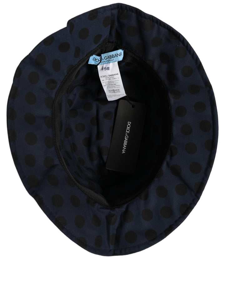 Dolce &amp; Gabbana Blue Black Polka Dot Cotton Bucket Capello Hat