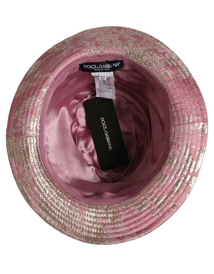 Dolce &amp; Gabbana Pink Metallic Jacquard Pattern Bucket Capello Hat