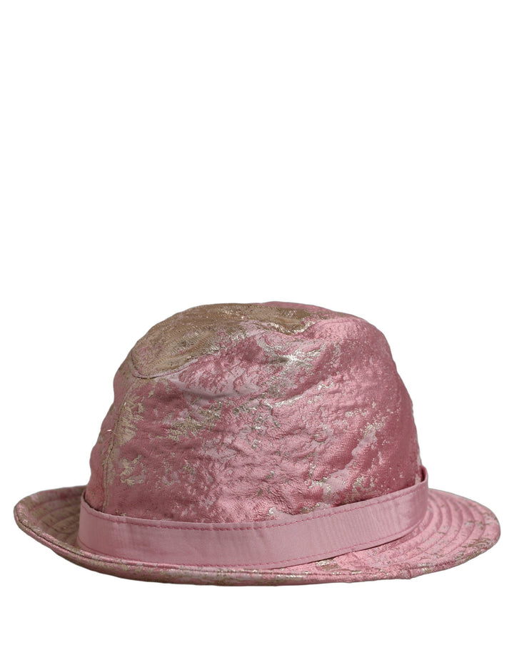 Dolce &amp; Gabbana Pink Metallic Jacquard Pattern Bucket Capello Hat