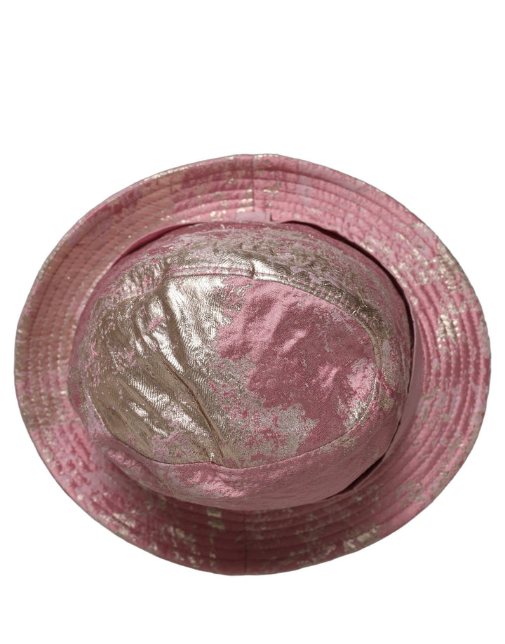 Dolce &amp; Gabbana Pink Metallic Jacquard Pattern Bucket Capello Hat