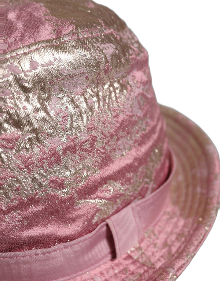 Dolce &amp; Gabbana Pink Metallic Jacquard Pattern Bucket Capello Hat