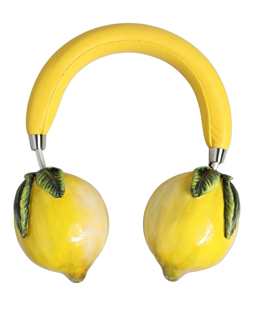 Dolce &amp; Gabbana Yellow Vibrant Lemon Leather Headset Headphones