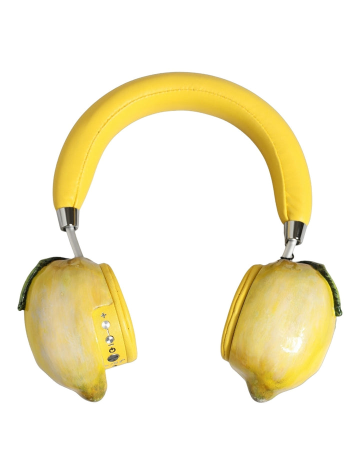 Dolce &amp; Gabbana Yellow Vibrant Lemon Leather Headset Headphones