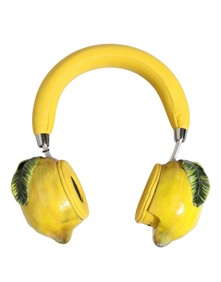 Dolce &amp; Gabbana Yellow Vibrant Lemon Leather Headset Headphones