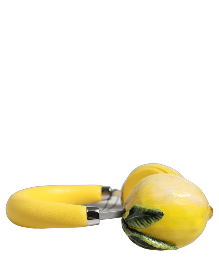 Dolce &amp; Gabbana Yellow Vibrant Lemon Leather Headset Headphones