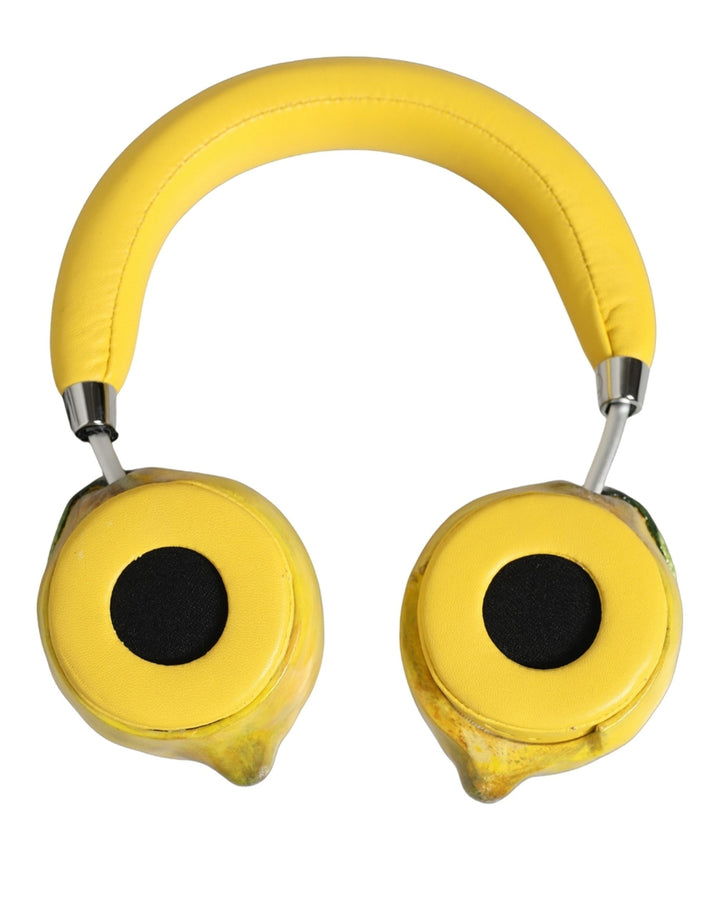 Dolce &amp; Gabbana Yellow Vibrant Lemon Leather Headset Headphones