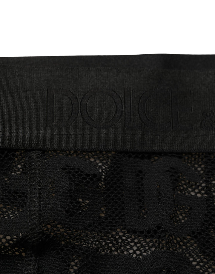 Dolce &amp; Gabbana Black All Over Logo Print Sheer Pantyhose Underwear