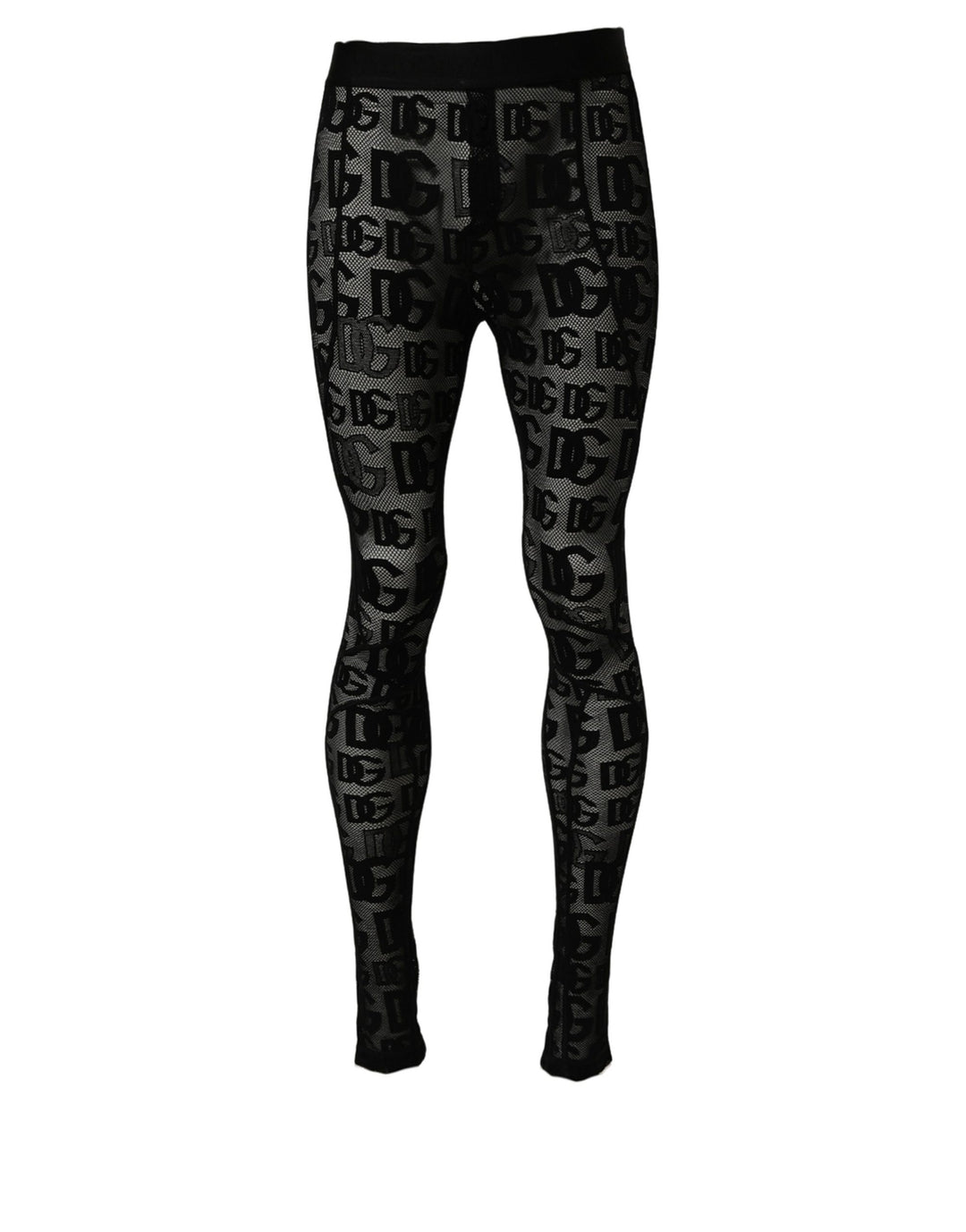 Dolce &amp; Gabbana Black All Over Logo Print Sheer Pantyhose Underwear