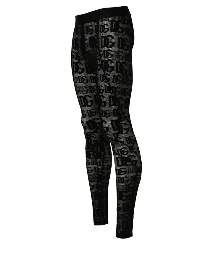 Dolce &amp; Gabbana Black All Over Logo Print Sheer Pantyhose Underwear