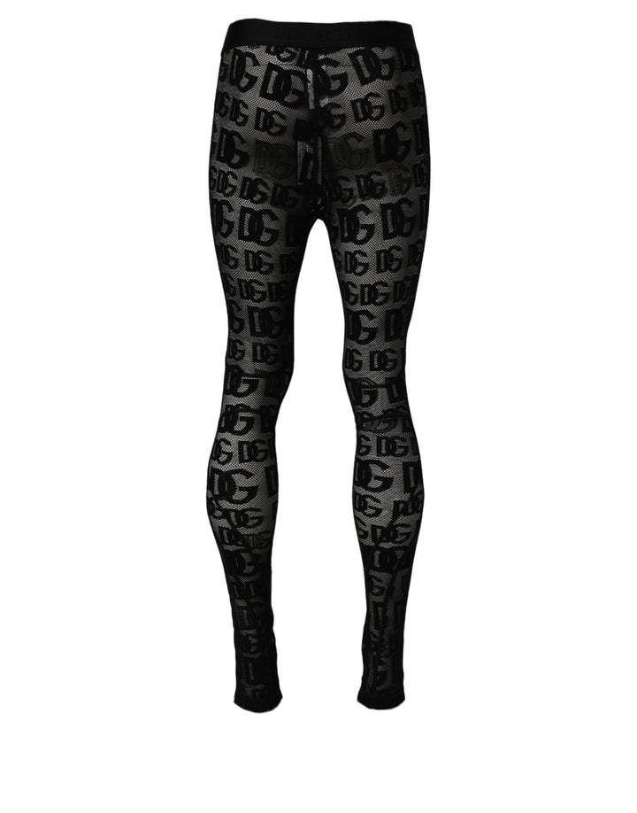 Dolce &amp; Gabbana Black All Over Logo Print Sheer Pantyhose Underwear