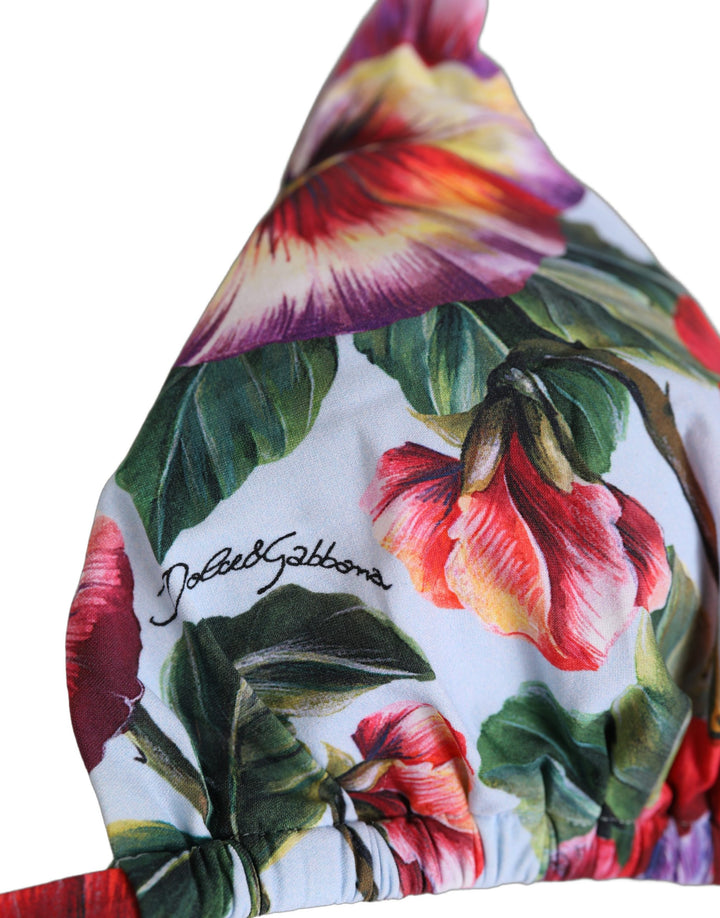 Dolce &amp; Gabbana Multicolor Floral Triangle Beachwear Bikini Top