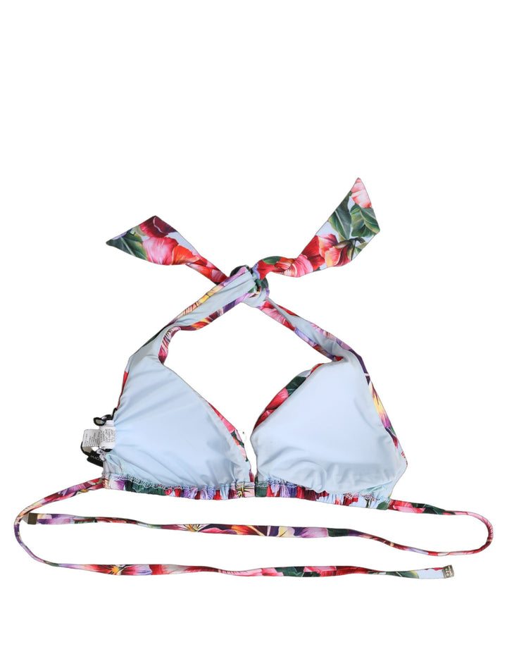 Dolce &amp; Gabbana Multicolor Floral Triangle Beachwear Bikini Top