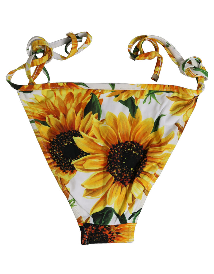 Dolce &amp; Gabbana Bottom White Sunflower Nylon Beachwear Bikini