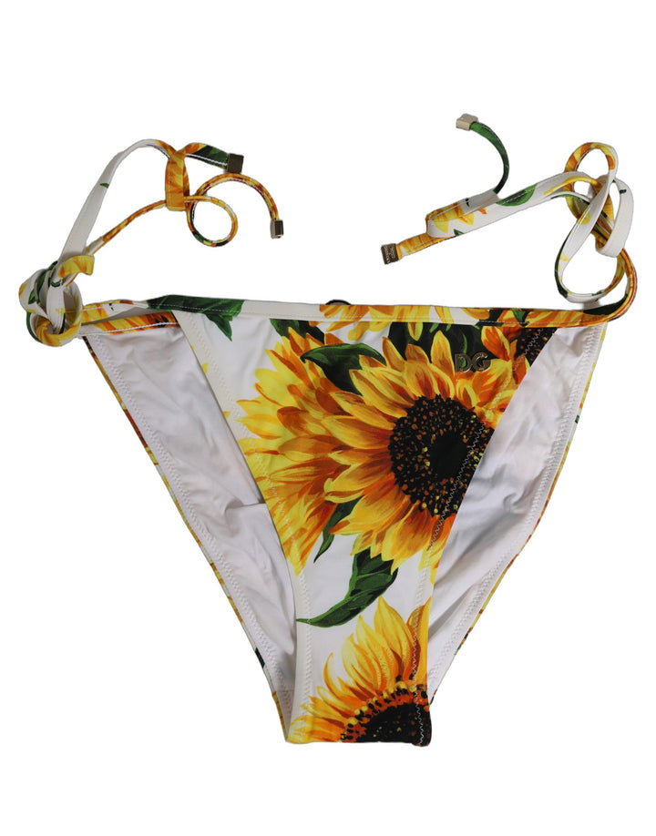 Dolce &amp; Gabbana Bottom White Sunflower Nylon Beachwear Bikini