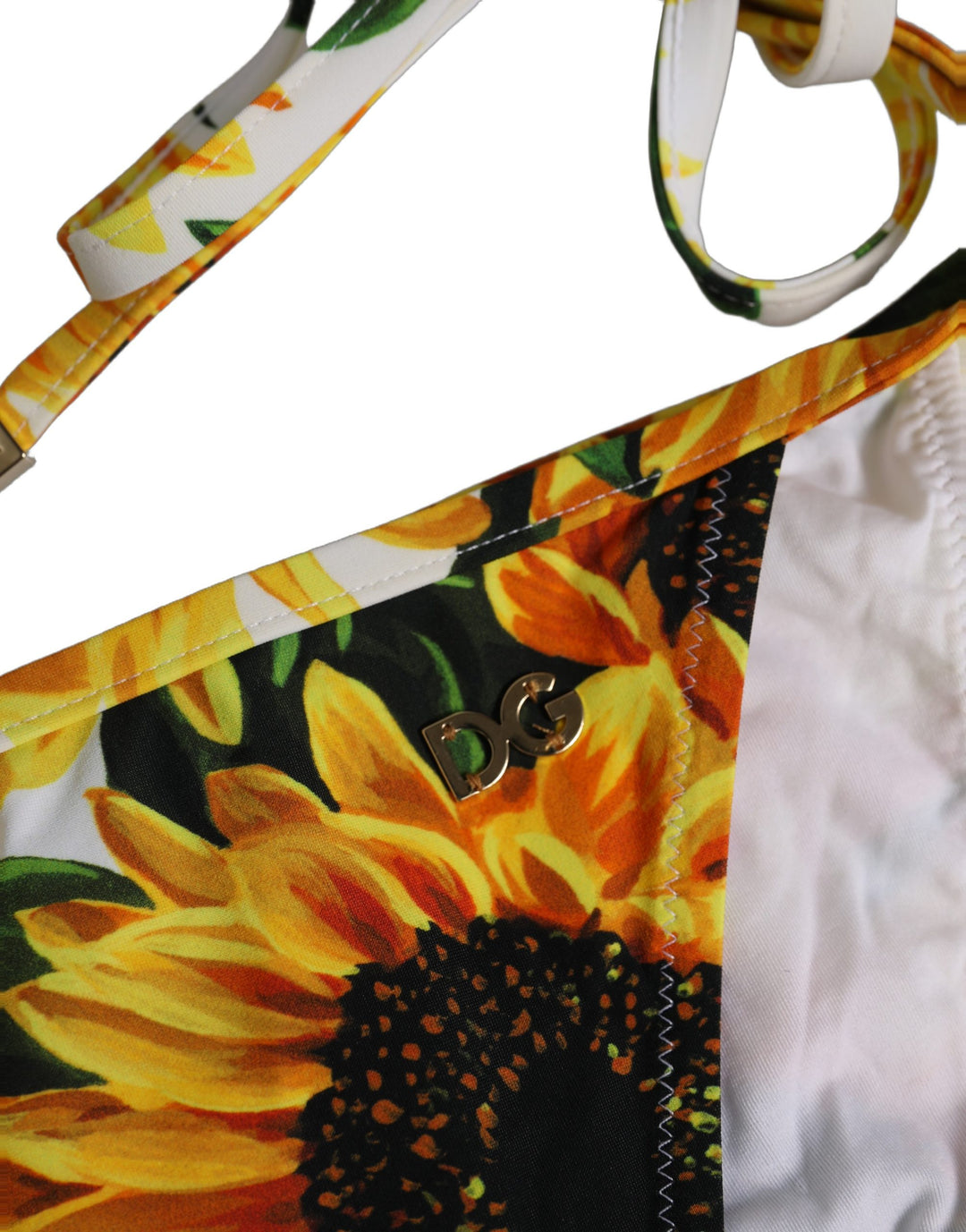 Dolce &amp; Gabbana Bottom White Sunflower Nylon Beachwear Bikini