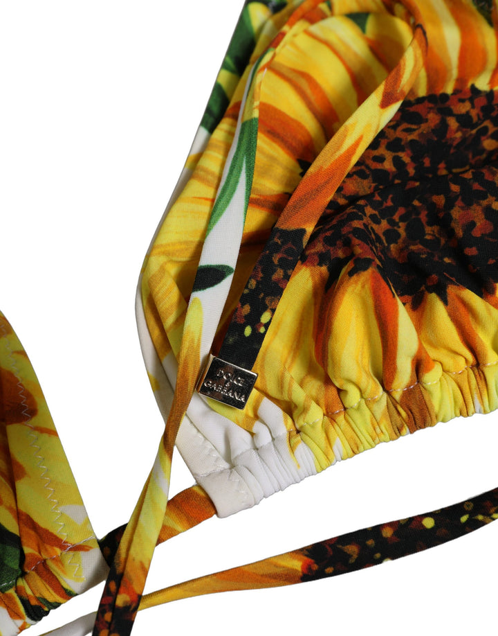 Dolce &amp; Gabbana Multicolor Floral Halter Beachwear Bikini Top