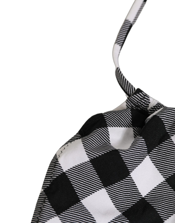 Dolce &amp; Gabbana Black White Checkered Halter Beachwear Bikini Top
